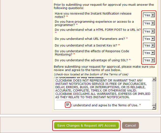 ClickBank Settings: Request API Access