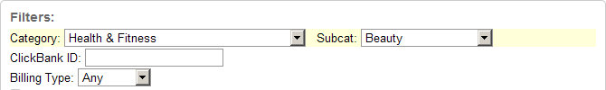 ClickBank categories filter